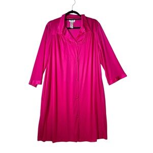 Vanity Fair Robe Womens Size Large Dark Pink Nylon Made‎ in USA Floral Motif